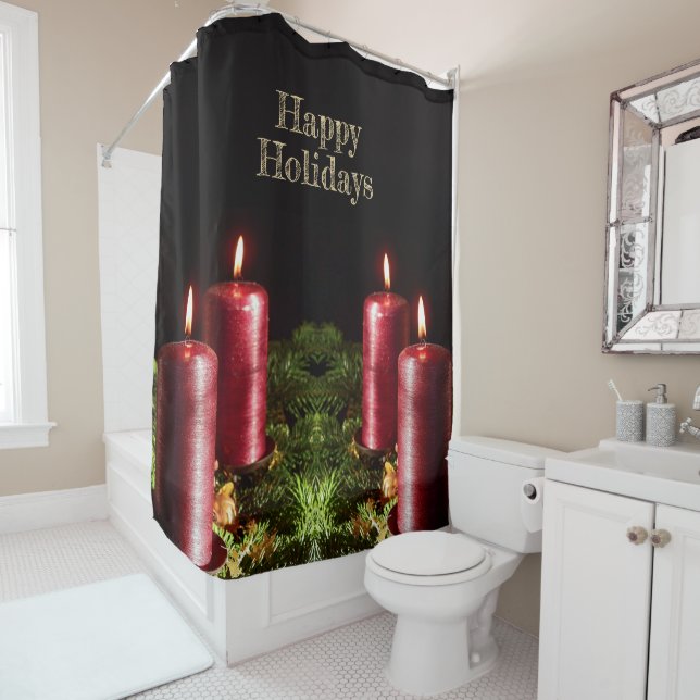 Christmas Celebration Red Candles Winter Holidays Shower Curtain (In Situ)