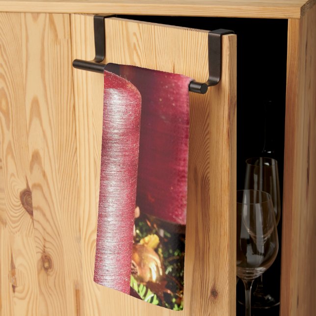 Christmas Celebration Red Candles Winter Holidays Tea Towel (Thirds Fold)