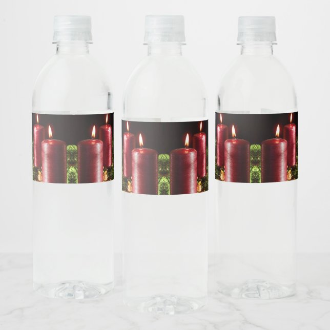 Christmas Celebration Red Candles Winter Holidays Water Bottle Label (Bottles)