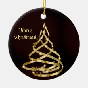 Christmas Celebration Shiny Golden Ribbon Tree Ceramic Tree Decoration