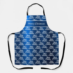 Christmas Celebration White Snowflakes Navy Blue Apron