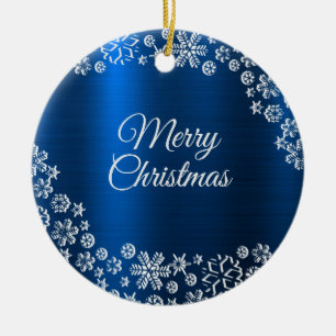 Christmas Celebration White Snowflakes Navy Blue Ceramic Tree Decoration