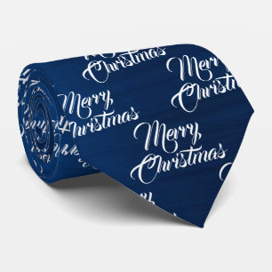 Christmas Celebration White Snowflakes Navy Blue Tie