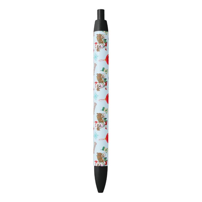 Christmas Celebration With Goofy Bulldog   Black Ink Pen (Front Vertical)