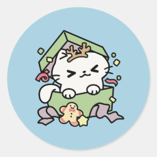 Christmas Celebration with Purr-ty Time Cat Classic Round Sticker