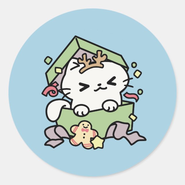 Christmas Celebration with Purr-ty Time Cat Classic Round Sticker (Front)