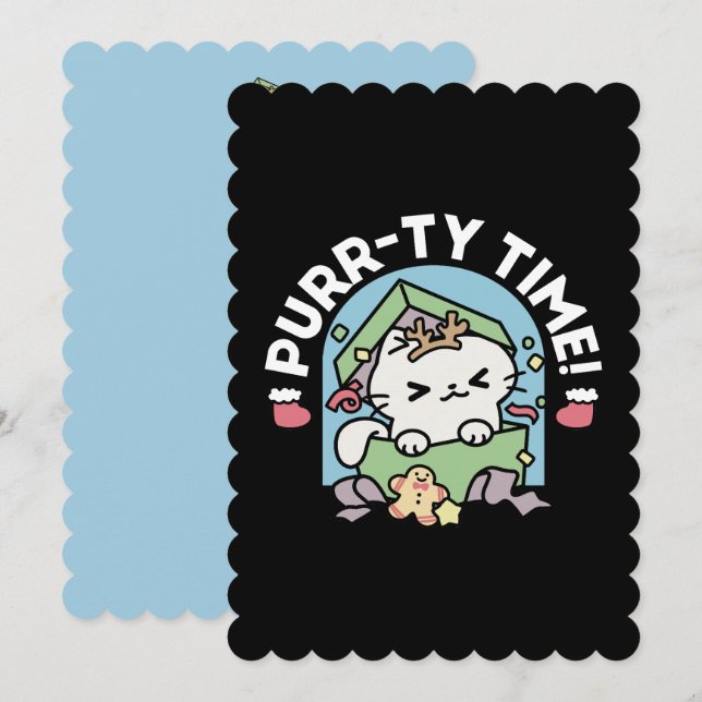 Christmas Celebration with Purr-ty Time Cat Invitation (Front/Back)