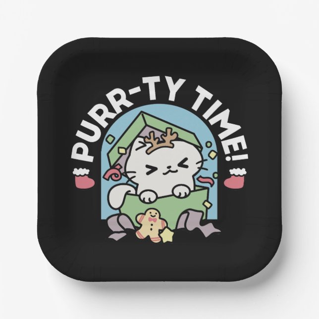 Christmas Celebration with Purr-ty Time Cat Paper Plate (Front)