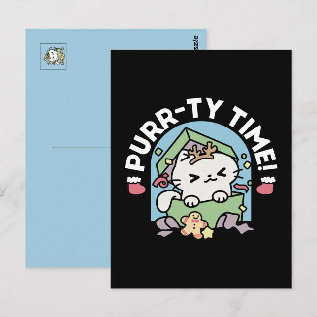 Christmas Celebration with Purr-ty Time Cat Postcard (Front/Back)