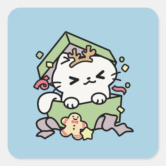 Christmas Celebration with Purr-ty Time Cat Square Sticker (Front)