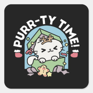 Christmas Celebration with Purr-ty Time Cat Square Sticker
