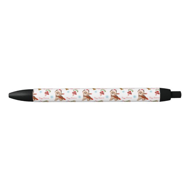 Christmas Celebration With Yorkie Pattern   Black Ink Pen (Front)