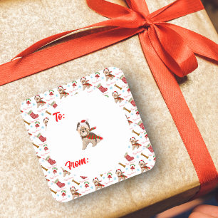 Christmas Celebration With Yorkie Pattern   Square Sticker