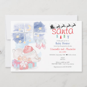 Christmas Celestial Watercolor Santa Baby Shower Invitation