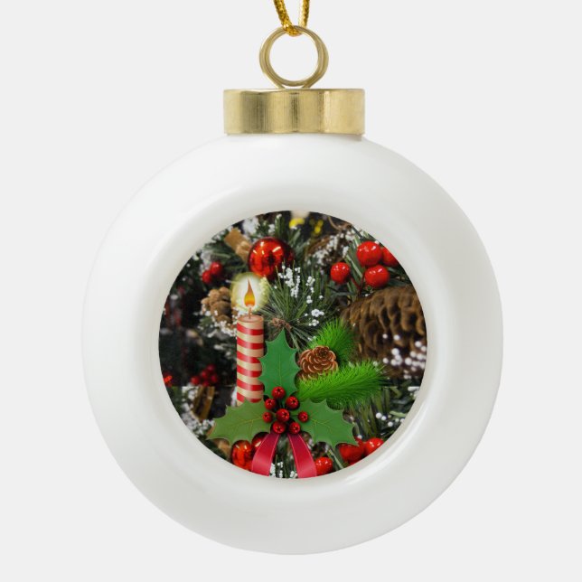 Christmas Ceramic Ball Ornament, Candle Ceramic Ball Christmas Ornament (Front)