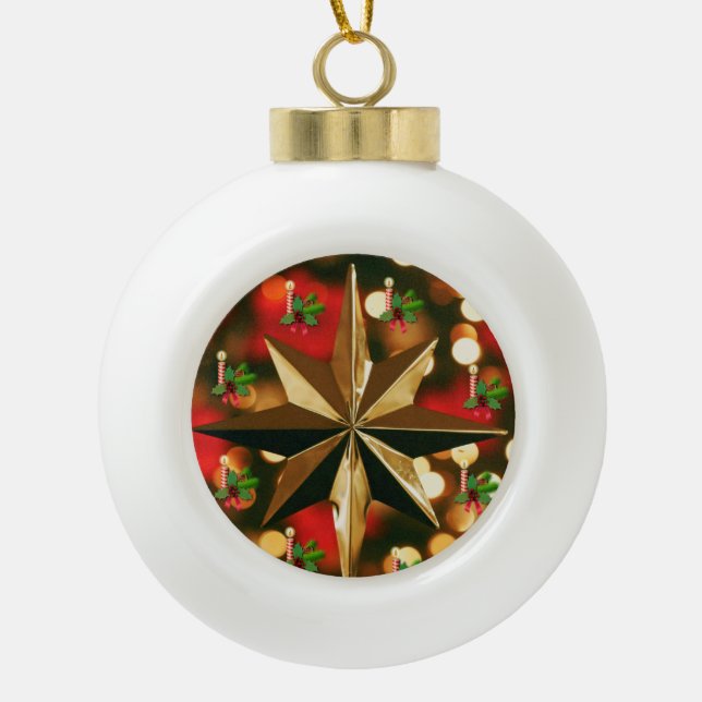 Christmas Ceramic Ball Ornament, Candle Ceramic Ball Christmas Ornament (Front)