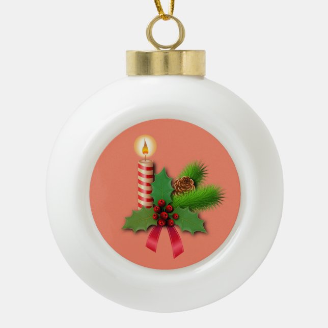 Christmas Ceramic Ball Ornament, Candle Ornament (Front)