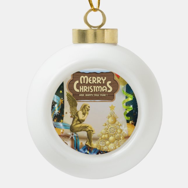 Christmas Ceramic Ball Ornament, Christmas Angel Ceramic Ball Christmas Ornament (Front)