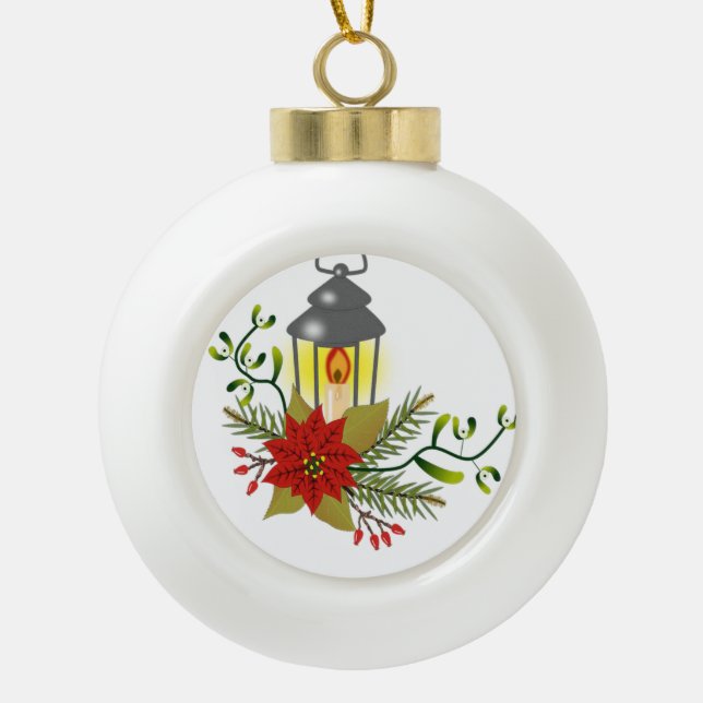 Christmas Ceramic Ball Ornament, Christmas Candle Ceramic Ball Christmas Ornament (Front)