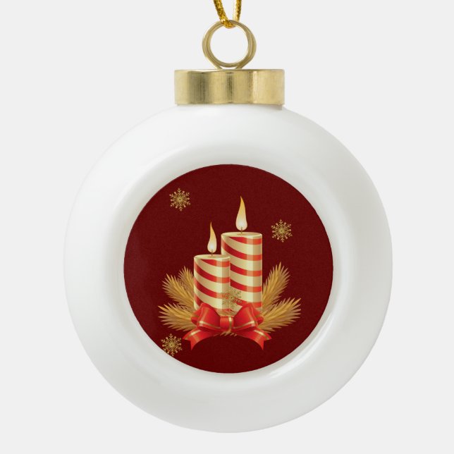 Christmas Ceramic Ball Ornament, Christmas Candle Ceramic Ball Christmas Ornament (Front)
