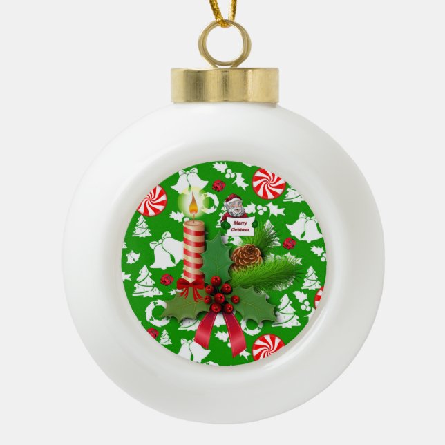 Christmas Ceramic Ball Ornament, Christmas Candle Ceramic Ball Christmas Ornament (Front)