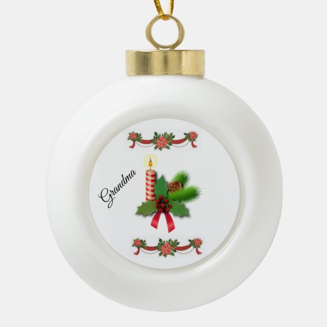 Christmas Ceramic Ball Ornament, Christmas Candle Ceramic Ball Christmas Ornament (Front)