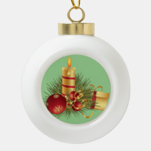Christmas Ceramic Ball Ornament, Christmas Candle Ornament