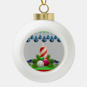 Christmas Ceramic Ball Ornament, Christmas Candle Ornament