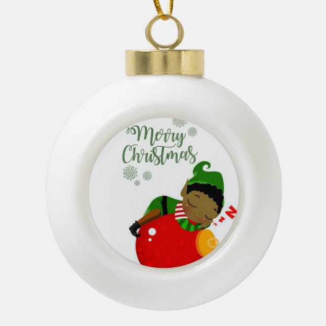 Christmas Ceramic Ball Ornament, Elf Ceramic Ball Christmas Ornament (Front)