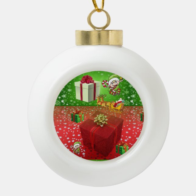 Christmas Ceramic Ball Ornament, Elf Ceramic Ball Christmas Ornament (Front)