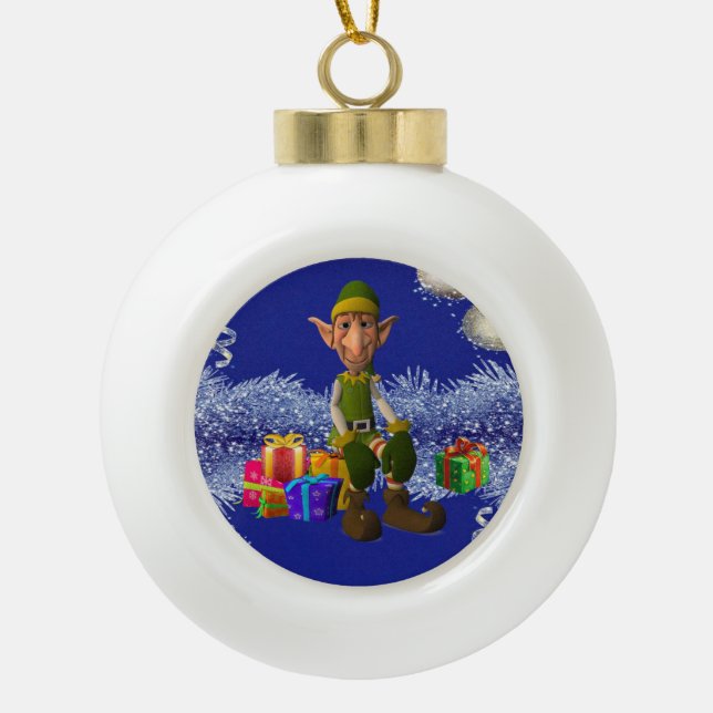 Christmas Ceramic Ball Ornament, Elf Ceramic Ball Christmas Ornament (Front)