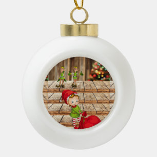 Christmas Ceramic Ball Ornament, Elf Ceramic Ball Christmas Ornament