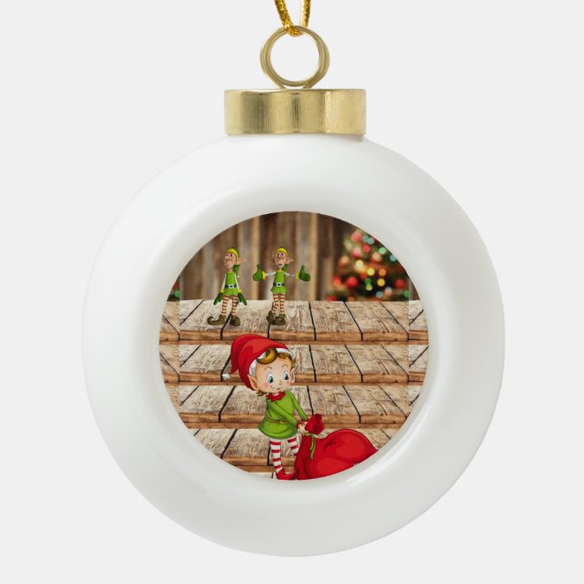 Christmas Ceramic Ball Ornament, Elf Ceramic Ball Christmas Ornament (Front)