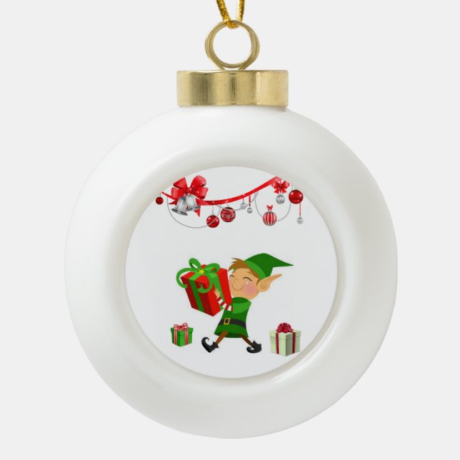 Christmas Ceramic Ball Ornament, Elf Ceramic Ball Christmas Ornament (Front)