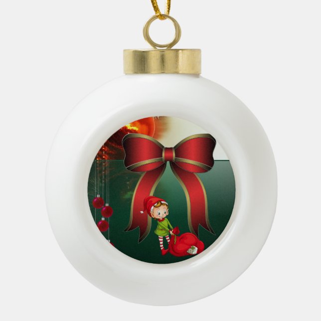 Christmas Ceramic Ball Ornament, Elf Ceramic Ball Christmas Ornament (Front)