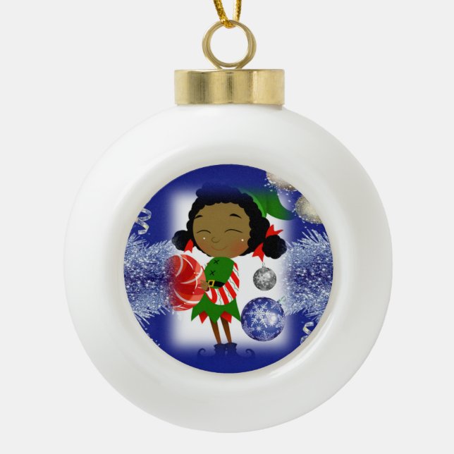 Christmas Ceramic Ball Ornament, Elf Ceramic Ball Christmas Ornament (Front)