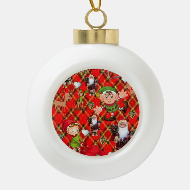Christmas Ceramic Ball Ornament, Elf Ceramic Ball Christmas Ornament (Front)