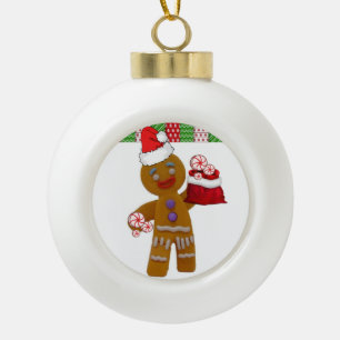Christmas Ceramic Ball Ornament, Gingerbread Man Ceramic Ball Christmas Ornament