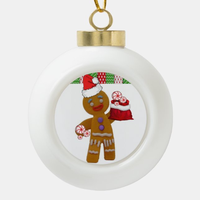 Christmas Ceramic Ball Ornament, Gingerbread Man Ornament (Front)