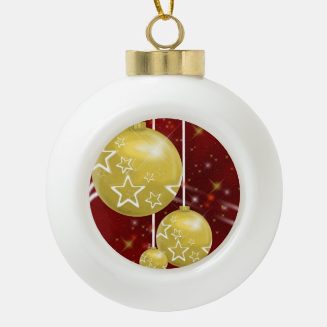 Christmas Ceramic Ball Ornament, Gold Balls Ceramic Ball Christmas Ornament (Front)
