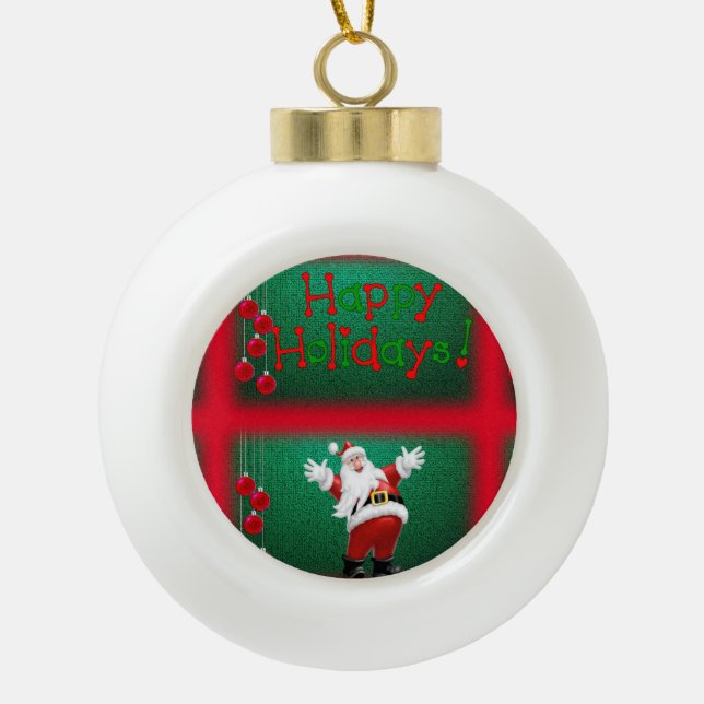 Christmas Ceramic Ball Ornament, Happy Holidays Ceramic Ball Christmas Ornament (Front)