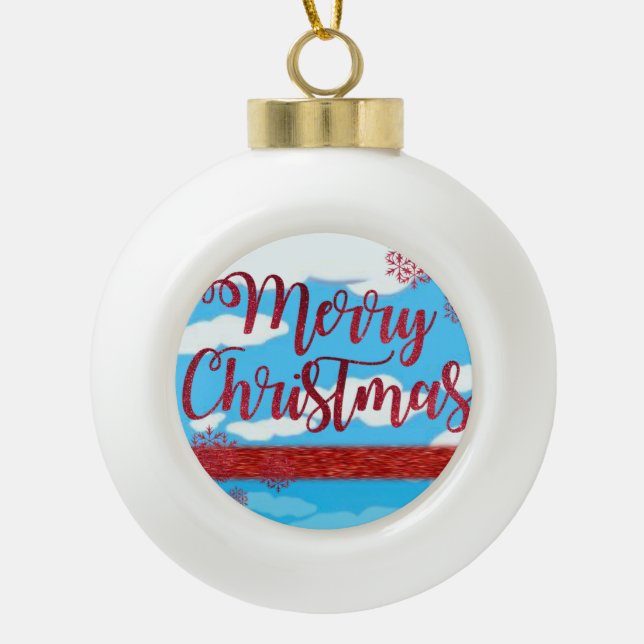 Christmas Ceramic Ball Ornament, Merry Christmas Ceramic Ball Christmas Ornament (Front)