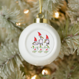 Christmas Ceramic Ball Ornament, Pelican Santa Hat Ornament