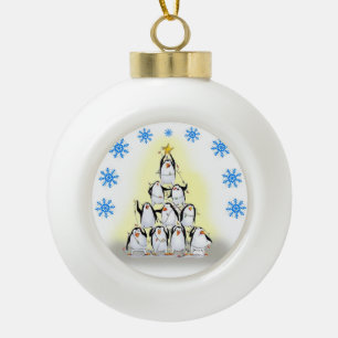 Christmas Ceramic Ball Ornament, Penguin Ceramic Ball Christmas Ornament