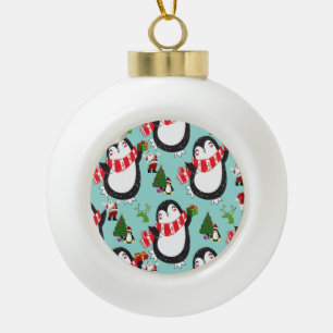 Christmas Ceramic Ball Ornament, Penguin Ceramic Ball Christmas Ornament