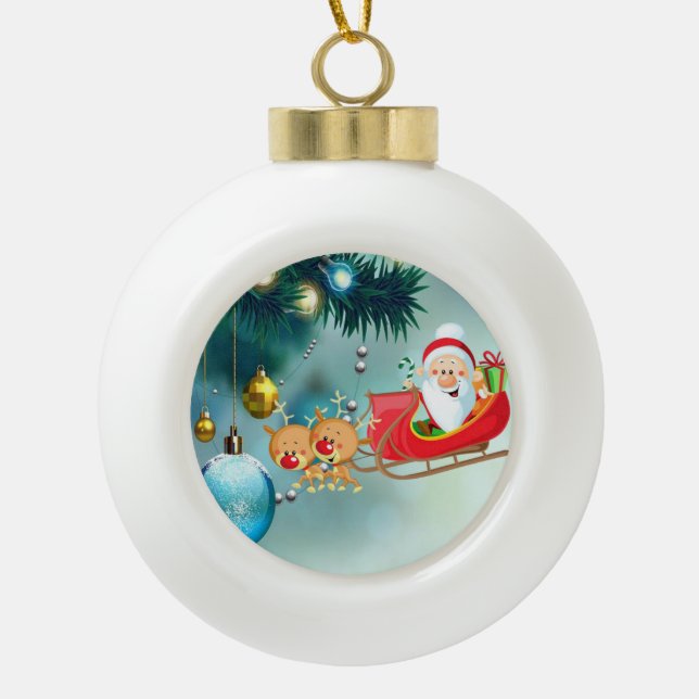 Christmas Ceramic Ball Ornament, Santa Ceramic Ball Christmas Ornament (Front)
