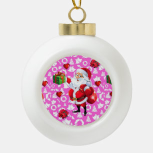 Christmas Ceramic Ball Ornament, Santa Ceramic Ball Christmas Ornament