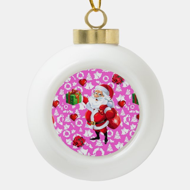 Christmas Ceramic Ball Ornament, Santa Ceramic Ball Christmas Ornament (Front)