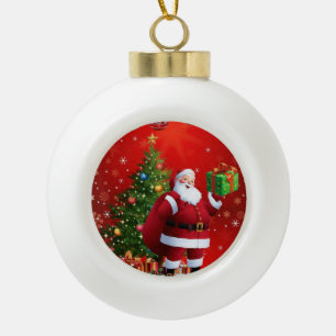 Christmas Ceramic Ball Ornament, Santa Ceramic Ball Christmas Ornament