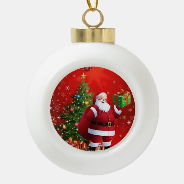 Christmas Ceramic Ball Ornament, Santa Ceramic Ball Christmas Ornament (Front)